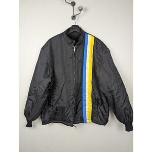 Retro Black Jacket with Blue White Yellow‎ Stripe Lined Size L?